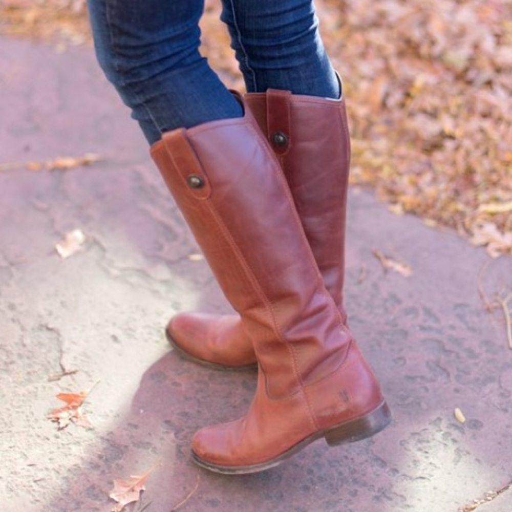Frye Boots Melissa Medallion Riding Leather Tall Western Brown Womens Size 7.5 B